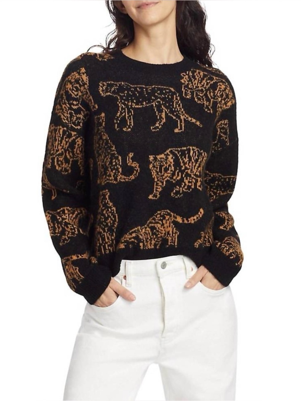 Rails Perci Wild Cat Jacquard Crewneck Sweater In Camel Wild Cats Small